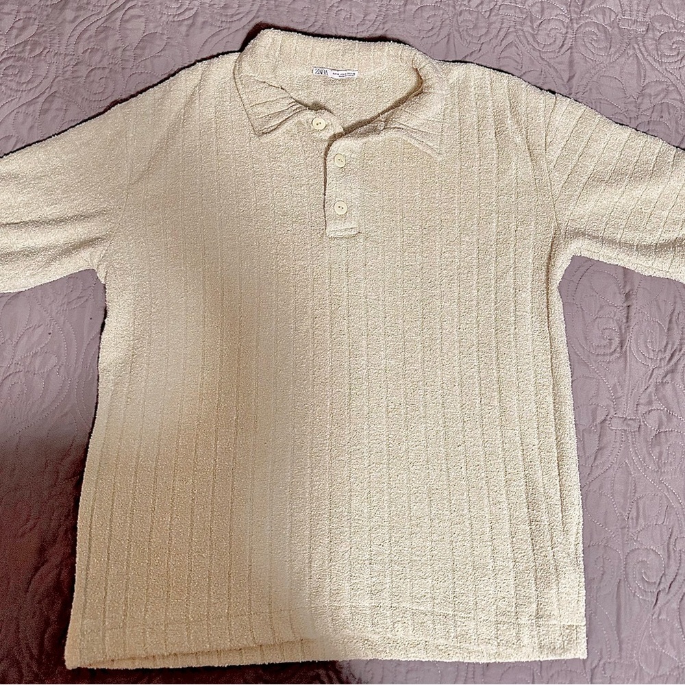 Cream Textured Polo Shirt